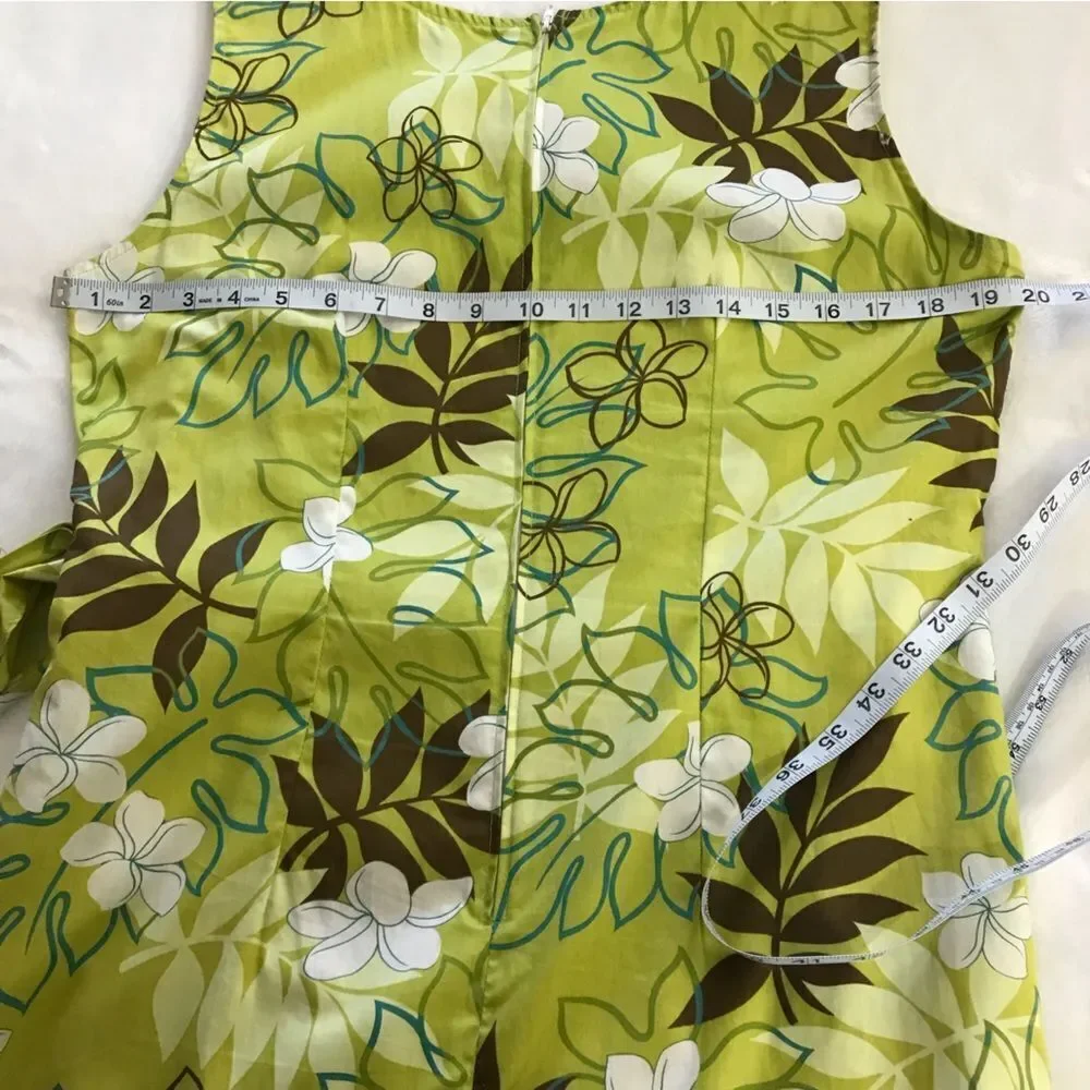 Shannon Marie Hawaiian Cotton Sarong Dress XL Lime Green Tropical Floral Mini - Picture 8 of 8